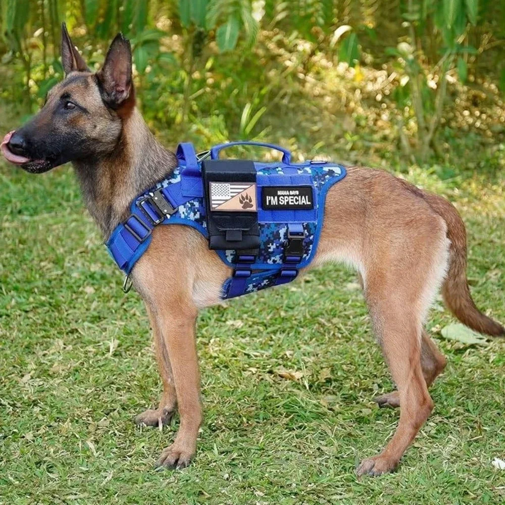 Petnanny Tactical Dog Harness Blue Digital Camo Service Dog Vest Medium NEW